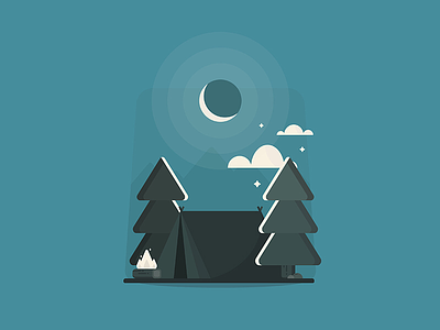 Starlit Beginnings andrew r gale campfire camping hike light moon mountains star tent tree vector wood