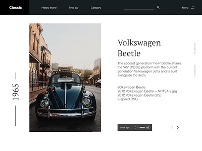 Vokswagen beetle branding car clean information style typography web webdesign website