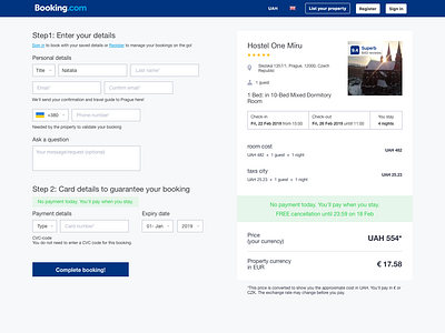 Redesign on Booking website reserve page booking form reservation