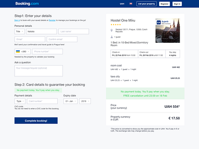 Redesign on Booking website reserve page