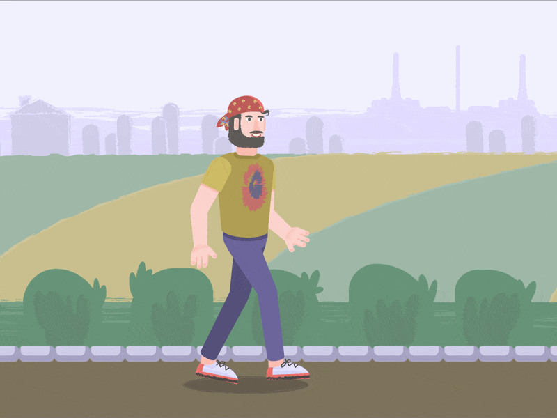 A walk near the nuclear power plant adobe after effects adobe illustrator animation bearded guy bushes energetic gait fields graphic design motion graphics nuclear power plant road
