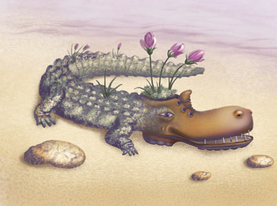 Blooming crocodile-boot abstraction art boot combining crocodile digital digital drawing flowers illustration procreate stones песок sand