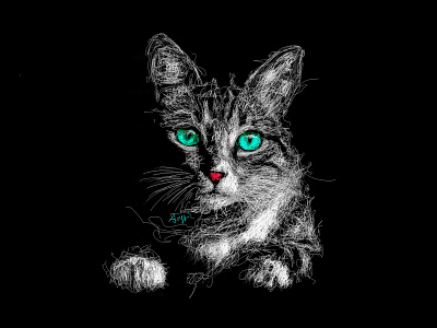 Scribble Cat With Green Eyes art digital art drawing graphic design illustration pen pet sketch sketches sketchy