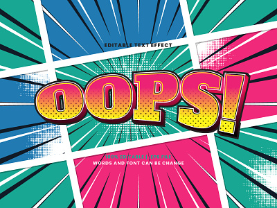 Oops! Comic Text Effect 3d text alphabet cartoon colorful comic editable font editable text font effect halftone headline lettering oops pop art retro text effect typesetting typography vintage