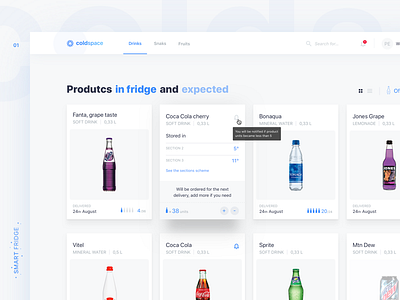 Smart fridge interface blue dashboard drinks food fridge frost home ice interface smart ui ux