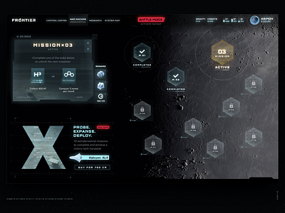 Frontier — Probe. Expanse. Deploy. 3d c4d design future game game art gamedesign gamedev illustration space spaceship ui ux