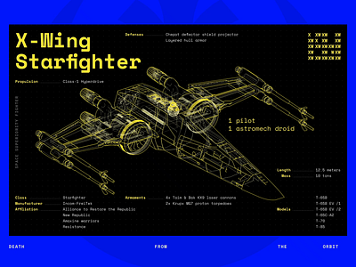 X-Wing Starfighter blueprint 3d animation art blueprint c4d game motion design poster rebels star wars tech x wing