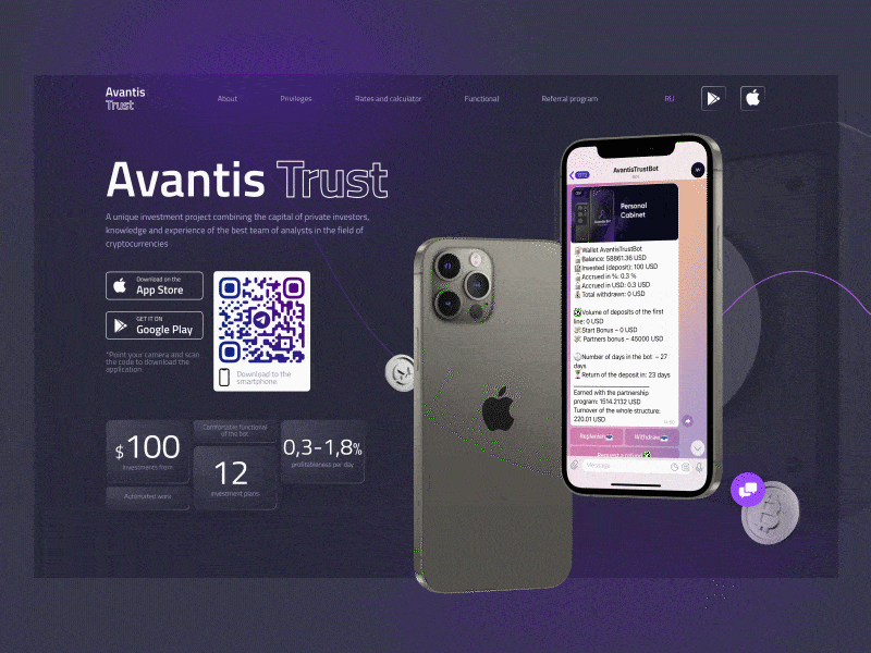 Landing page Animation Avantis Trust after effect animation app design application design figma graphic design landing mockup motion graphics ui