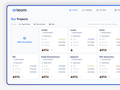 Projects screens of the Outstaffing platform