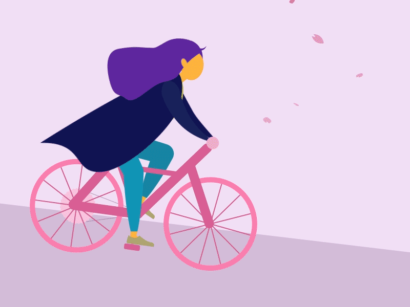 Enjoy biking in a flurry of cherry blossoms animation bike illistration sakura