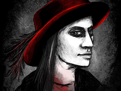 Dreamy boi Leo dark drawing dreamy face gothic illustration moody portrait procreate red