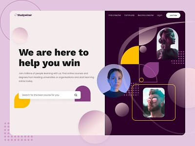 Studywiner / Hero screen branding corporate cource design education elearning graphic design illustration learning product school study tiaching ui ux vector webdesign