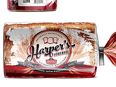 Harper's Homemade White Bread bread design logo mock packaging up