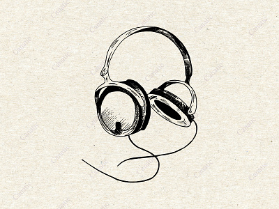 Headphones sketch. Hand-drawn monochrome illustration. accessory audio black and white hand drawn headphones illustration ink music pen sketch