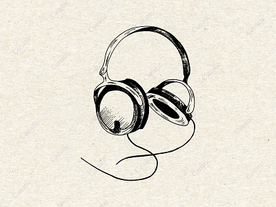 Headphones sketch. Hand-drawn monochrome illustration.