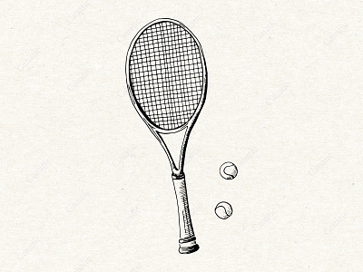 Tennis. Hand-drawn sketch ball black and white hand drawn illustration ink line art racket sketch sport tennis