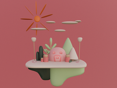 cute pink small city 3d blender colored design illustration ui