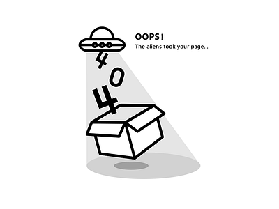 404 page 404 alien black error flat illustration oops page ufo white