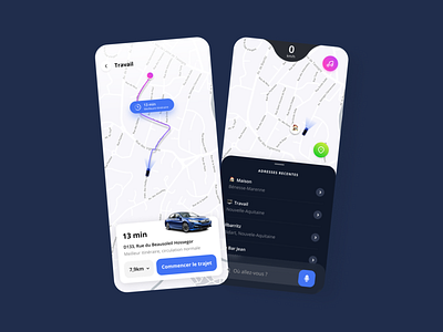 GPS app car design direction gps map mobile trajet ui waze