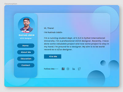 Glassmorphism- portfolio profile app design icon illustration ui uidesign ux uxdesign