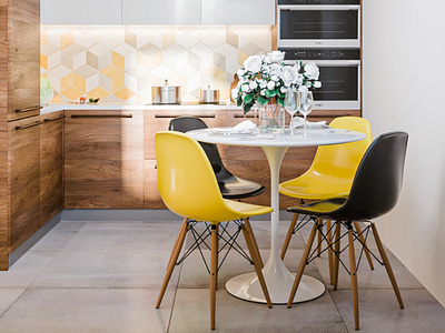 Small yellow kitchen 3d design interior interior design kitchen