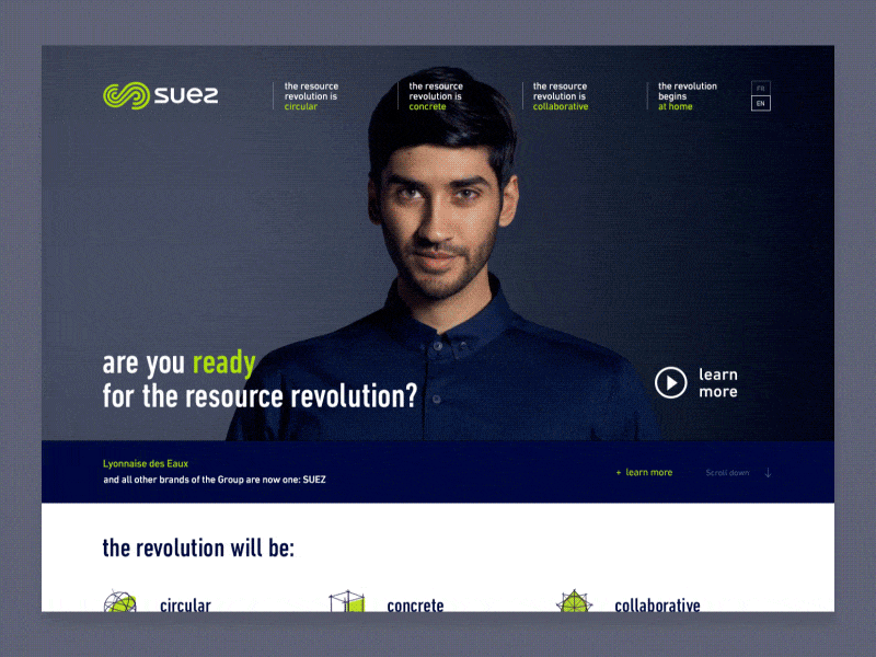 Suez — Ready for the Resource Revolution animation blog homepage interface landing page transition ui design web webdesign