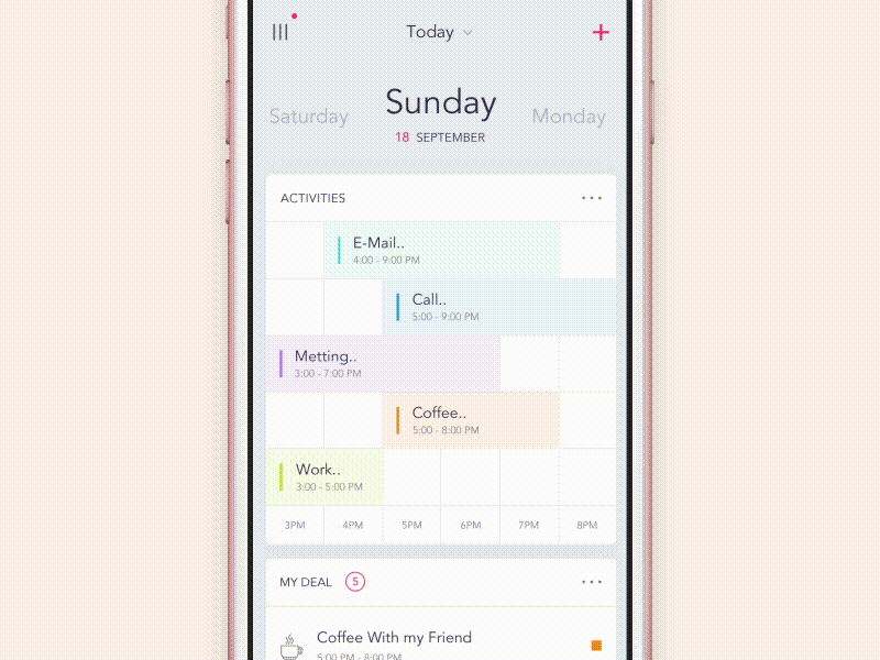 Сalendar calendar mobile screen design pink ui ux white work