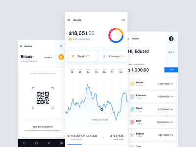 Crypto-currency wallet crypto cryptocurrency graph ico iphonex mobile token ui ux wallet white