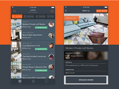 LOC8 - Short-term apartment rental bookins app blue branding checkout dark design flat ios iphone rentals ui ux