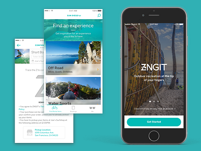 ZNGIT - Uber for vacation rental equipment clean color concept interface layout minimal on demand portfolio rentals sharing economy simple vacation