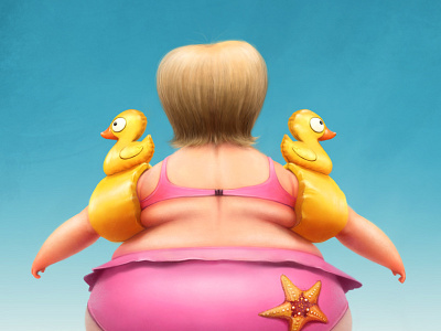 Time to swim beach character design duck woman