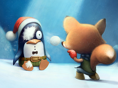 Shortly about the weather character design fox illustration pinguin snow winter