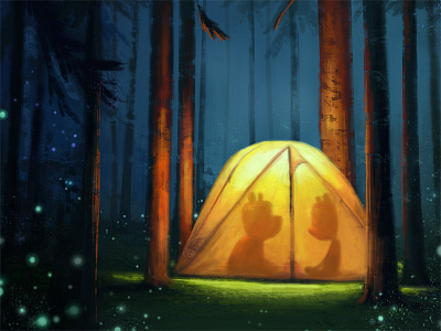 At night camping character design forest illustration light