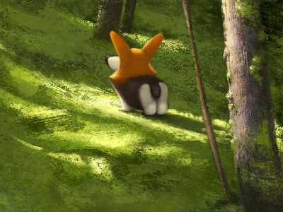 Lost in the forest character design corgi dog