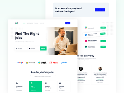 Job Search Landing Page freelance design freelancers homepage hire expart employe job board job landing job listing job posting search website job result job search landing page mobile web dashboard product design search ui ux web design website