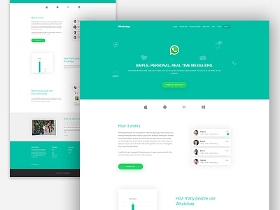 WhatsApp : App Landing Page android app landing page clean creative facebook freatures ios landing page template ui ux whatsapp