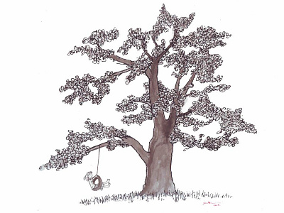 Tree Swing girl illustration ink oak swing tree