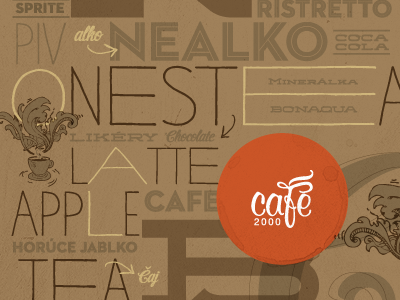 Cafe 2000 - Menu cover 2000 bar brown cafe chocolate cover menu orange