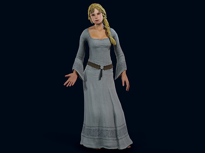 Medieval female 3d 3dmodel character dress female girl lowpoly medieval woman