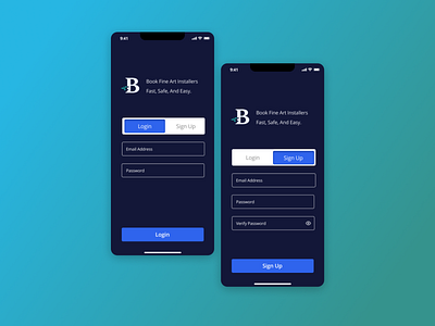 Login & Sign Up Pattern - Bomsie blue clean dallastexas for hire forhire hire interface login screen minimal patterns signup screen startup ui ui design uidesign uidesigner uidesignpatterns user interface