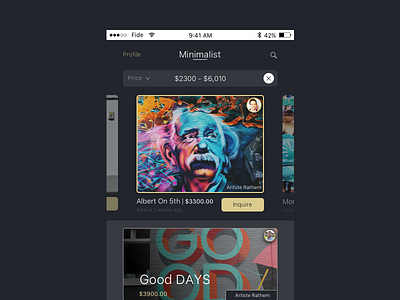 Artideal - Search Index app app design art clean fide agency ios luxury minimal mobile startup ui user interface