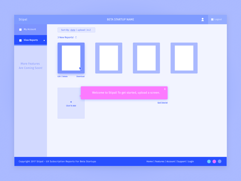 Stipal - Report Page wireframe ux ui startup sitedesign minimal interface forhire fide uxreport webapp dallastexas