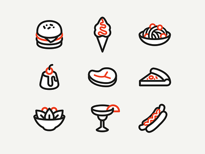 Food icons cocktail food hamburger hot dog ice-cream icons lined meat pasta pizza restaurant 🍔