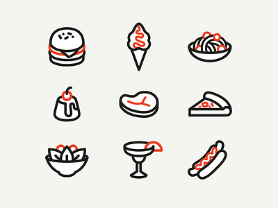 Food icons cocktail food hamburger hot dog ice cream icons lined meat pasta pizza restaurant 🍔