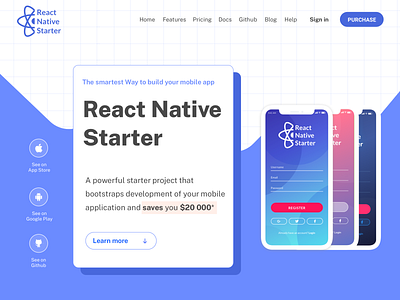 RNS Landing Page design graphic design illustration kit landing landingpage mobile mobile app react react native starter ui uiux