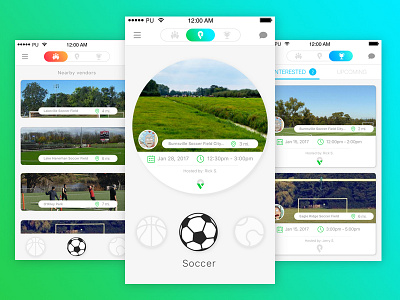 Pickr Uppr Main Screens app colors gradient interface layout matchmaking menu mobile nav responsive sport ui