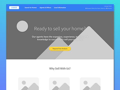 Real Estate Landing Page - Wireframes blue clean estate gradient homepage landing mockup page real web website wireframe