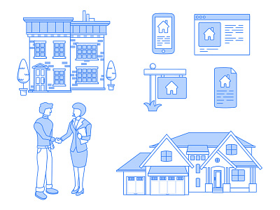 Line Icons - Real Estate art blue business house icons illustration line man people person vector woman