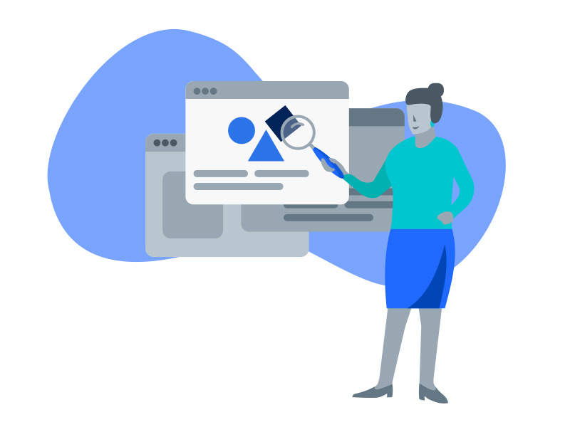 UX Design Process Illustration - Discovery material graphic teal blue search woman people web flat illustration process ux