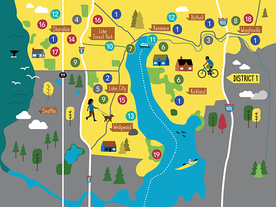 King County Map illustration digital editorial illustration map phillustrations vector